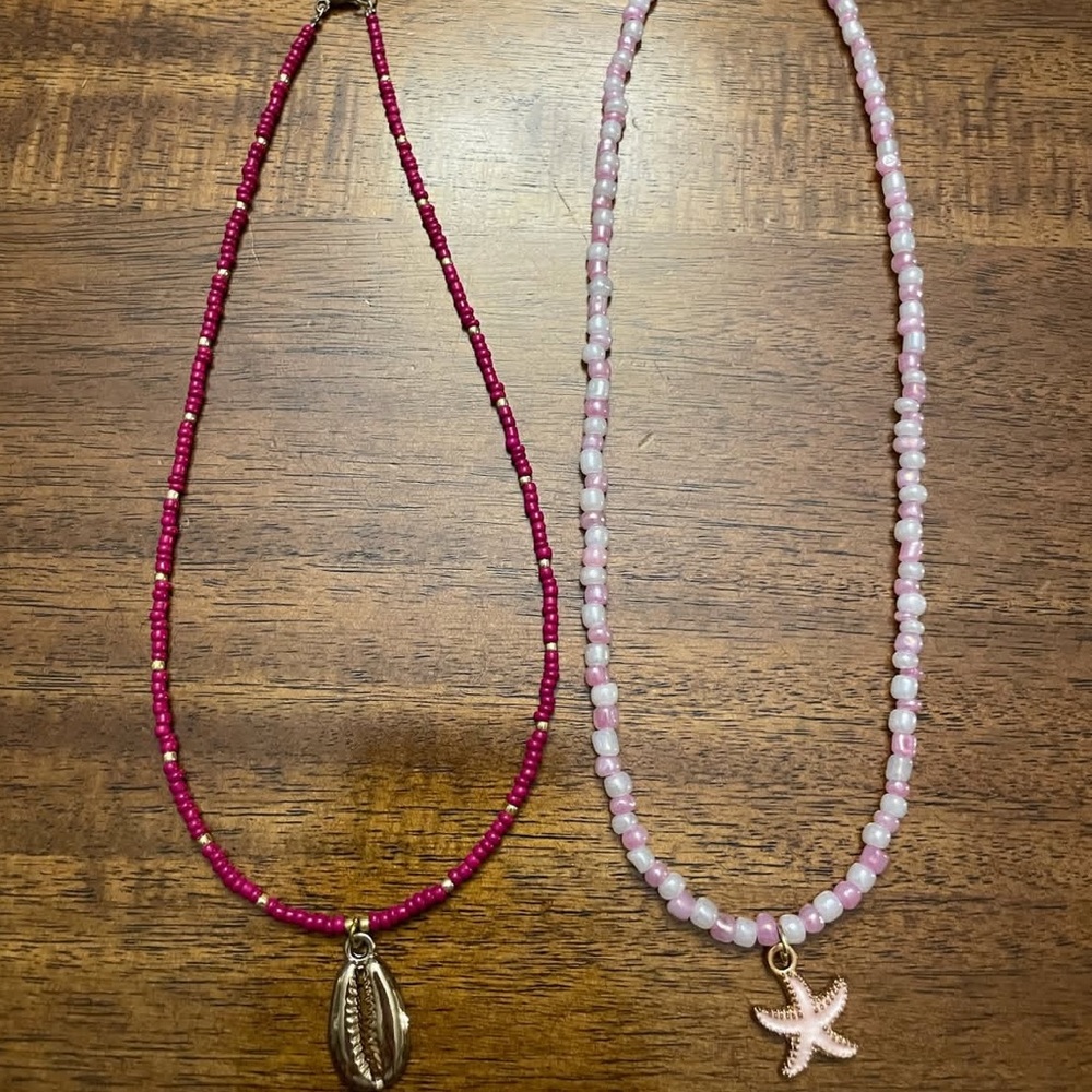 Bundle of 2 gold and pink beach themed necklaces